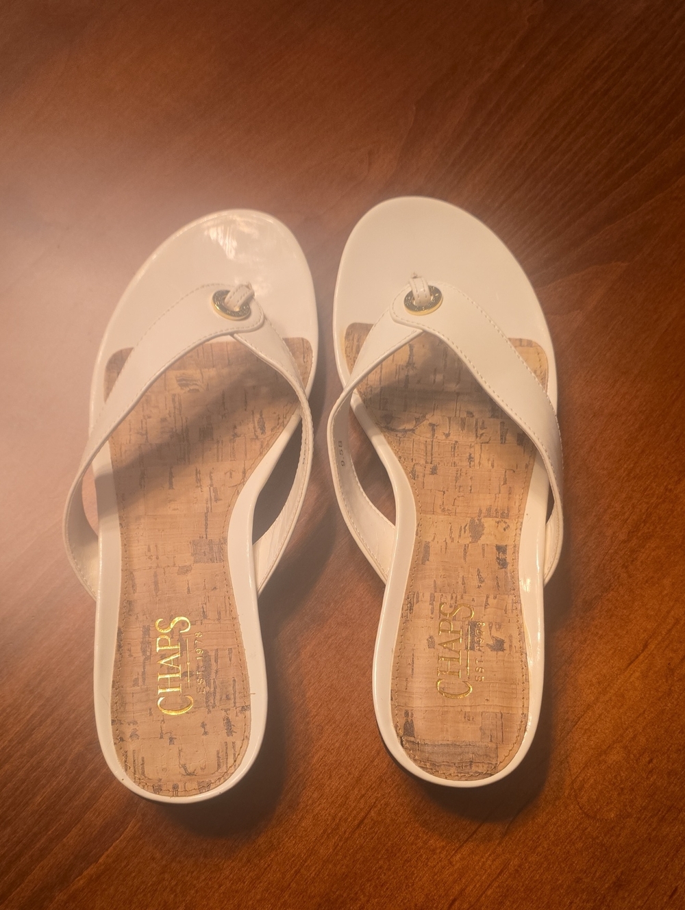 Chaps White Cork-Trim Thong Sandals